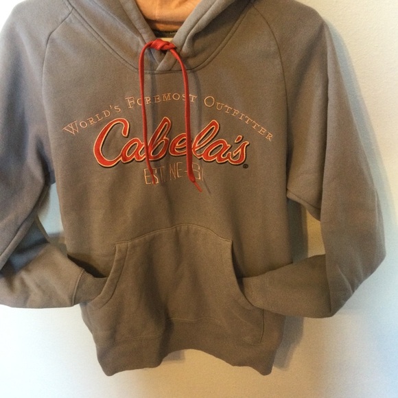 Cabela’s Gray & Orange Hooded Sweatshirt Front Pockets Size Medium - Picture 3 of 8